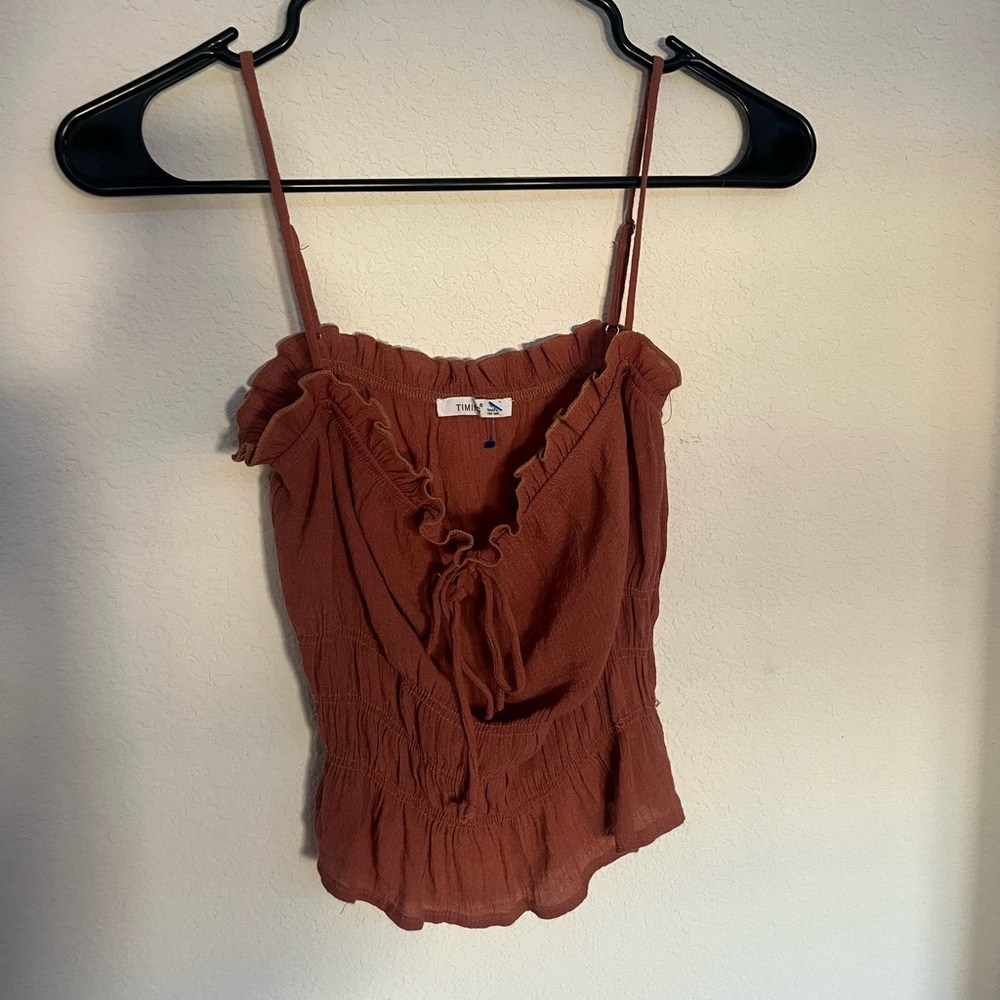 Timing dusty rose Smocked Ruffled Camisole